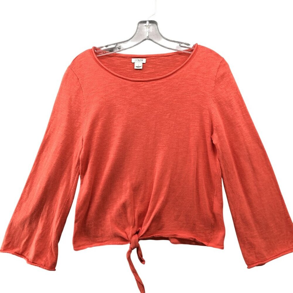 J. Crew Lightweight Sweater Womens S Coral Tie Front Knit Top Wide Sleeve